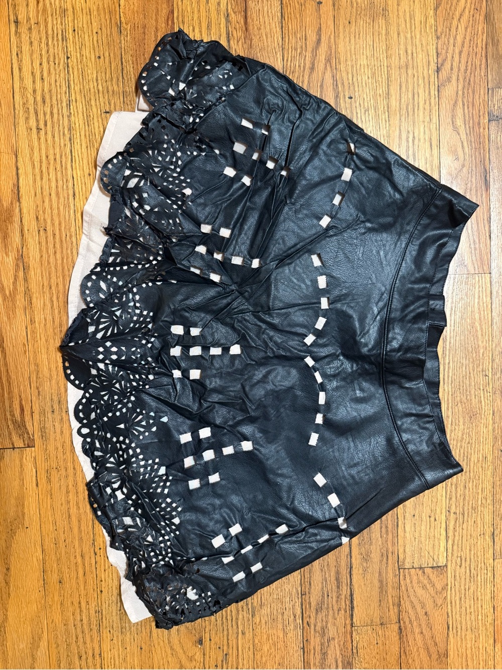 Millau Black Faux Leather Skirt with Cream Lining